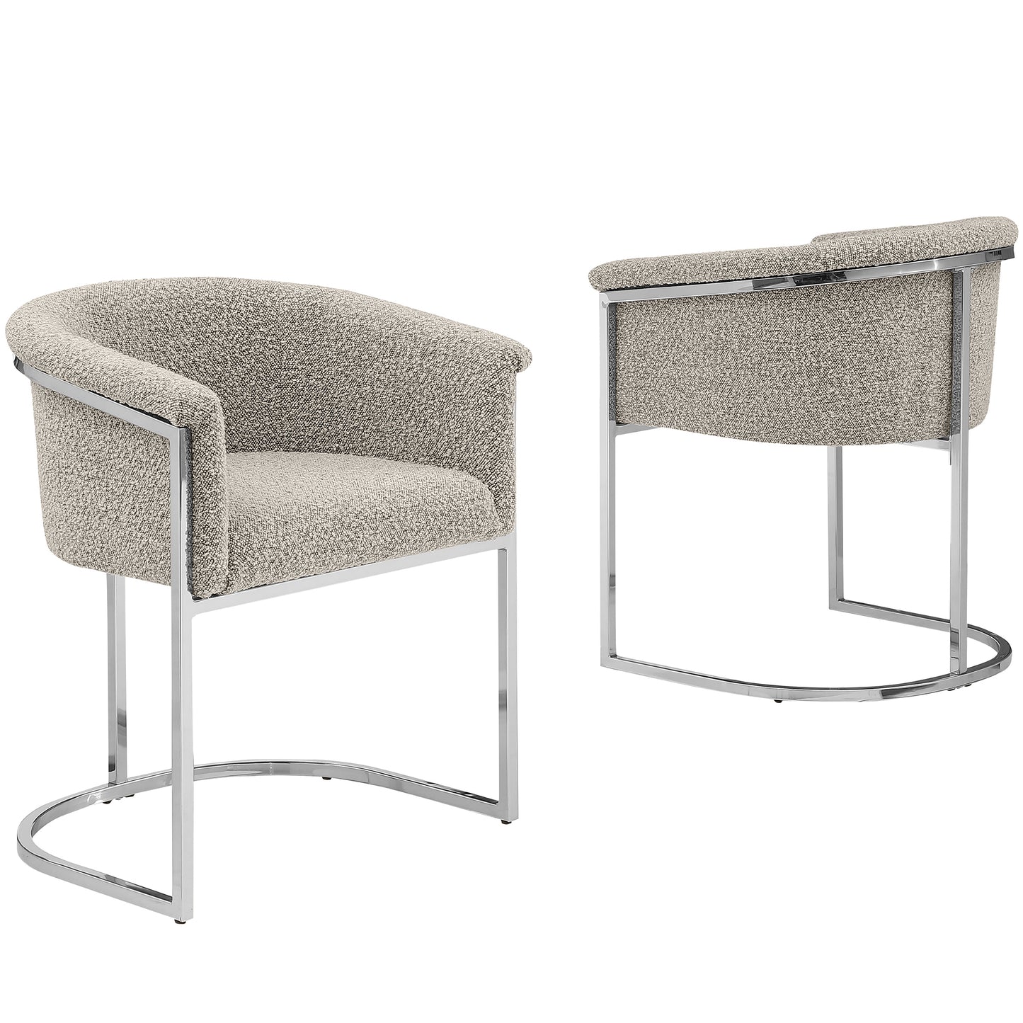 SC010-7, CH010-7, & BS010-7: Modern Boucle Fabric Chairs with U-Shaped Chrome Legs (Set of 2)