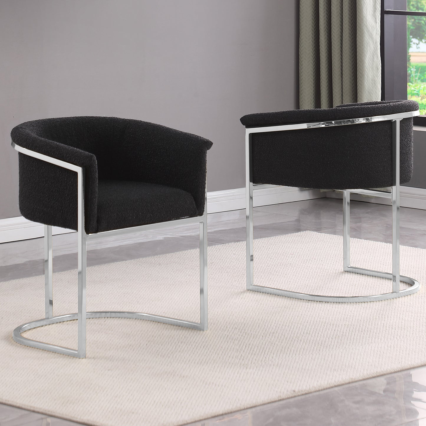 SC010-7, CH010-7, & BS010-7: Modern Boucle Fabric Chairs with U-Shaped Chrome Legs (Set of 2)