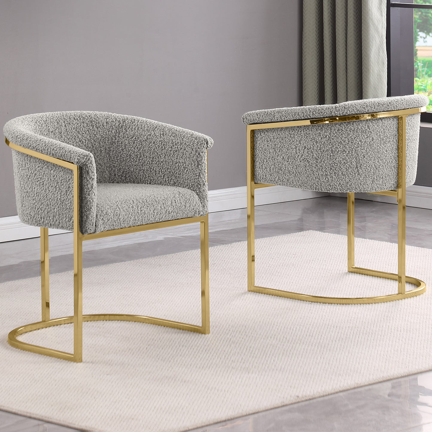 SC010-7, CH010-7, & BS010-7: Modern Boucle Fabric Chairs with U-Shaped Chrome Legs (Set of 2)