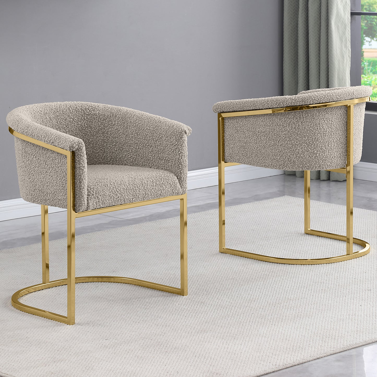 SC010-7, CH010-7, & BS010-7: Modern Boucle Fabric Chairs with U-Shaped Chrome Legs (Set of 2)