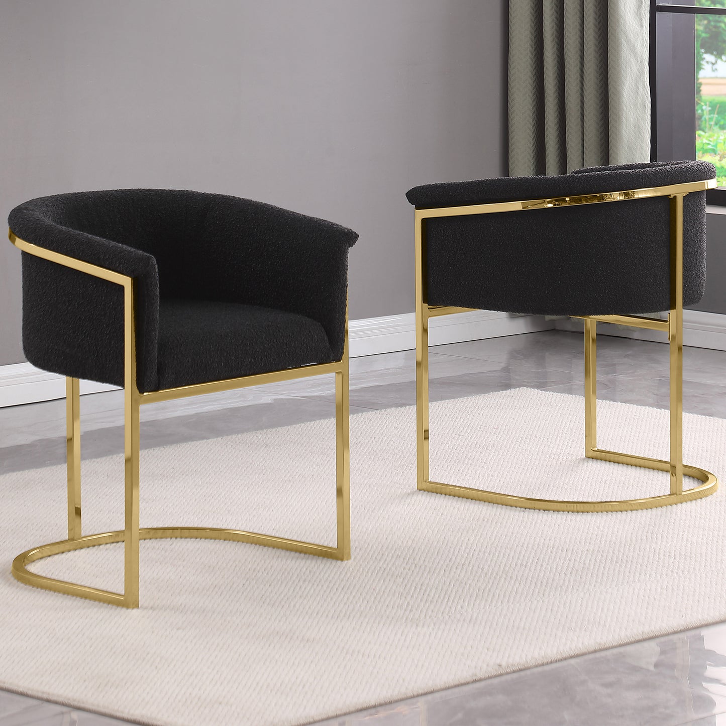 SC010-7, CH010-7, & BS010-7: Modern Boucle Fabric Chairs with U-Shaped Chrome Legs (Set of 2)
