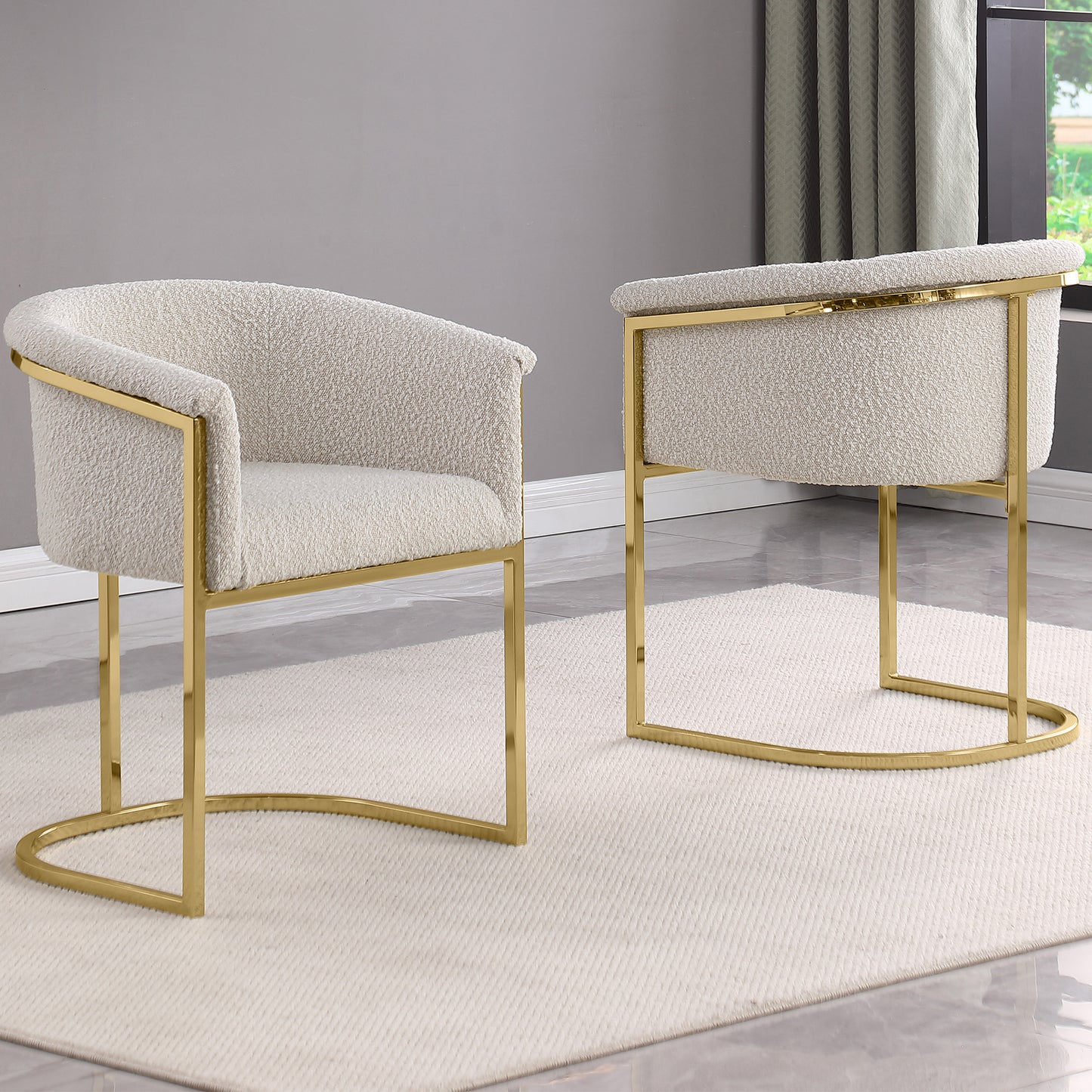 SC010-7, CH010-7, & BS010-7: Modern Boucle Fabric Chairs with U-Shaped Chrome Legs (Set of 2)