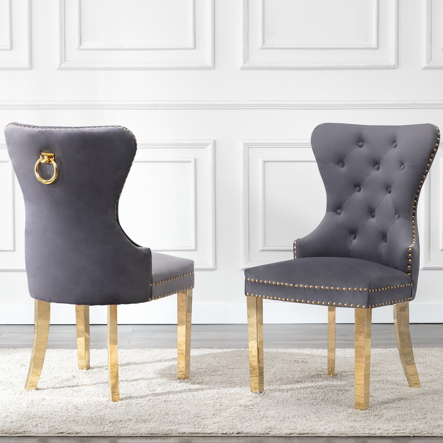 SC45-48 & SC115-8: Velvet Wing Back Button Tufted Chairs with Stainless Steel Legs