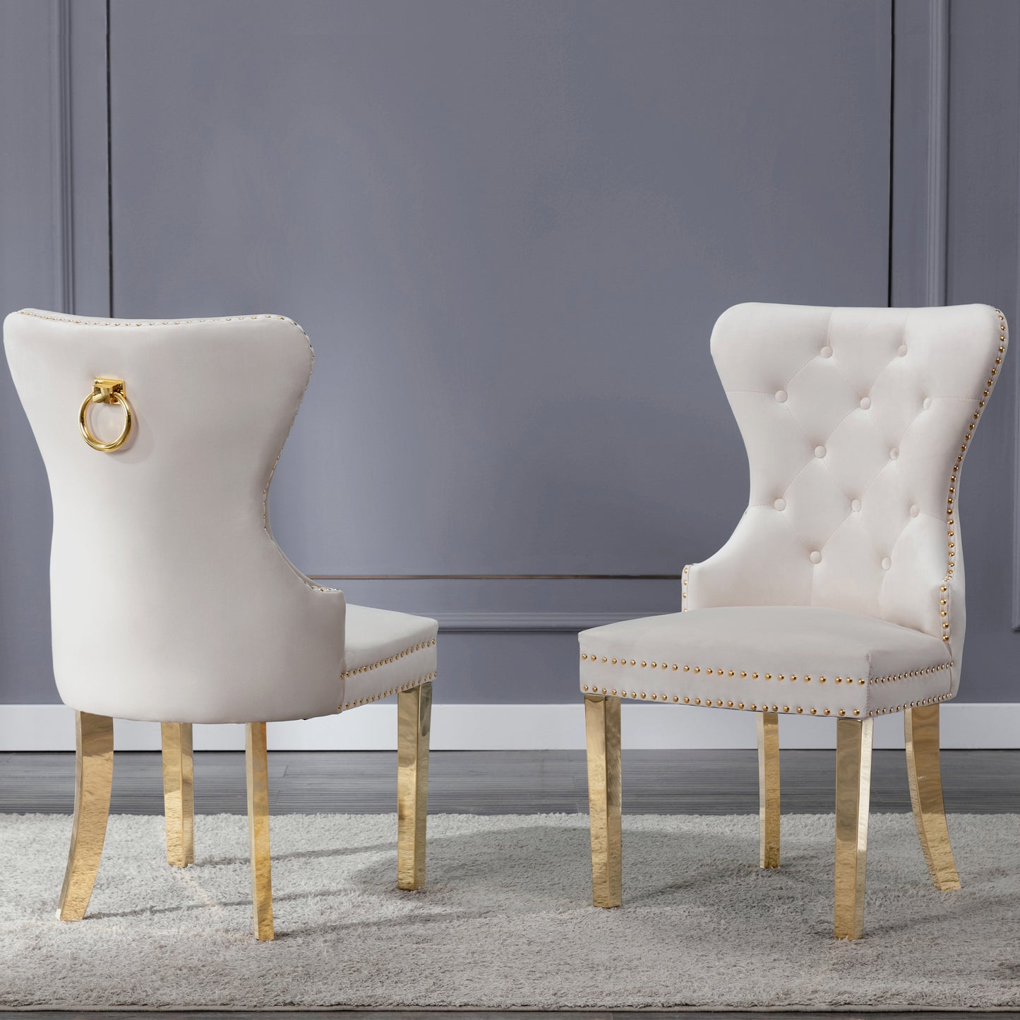 SC45-48 & SC115-8: Velvet Wing Back Button Tufted Chairs with Stainless Steel Legs