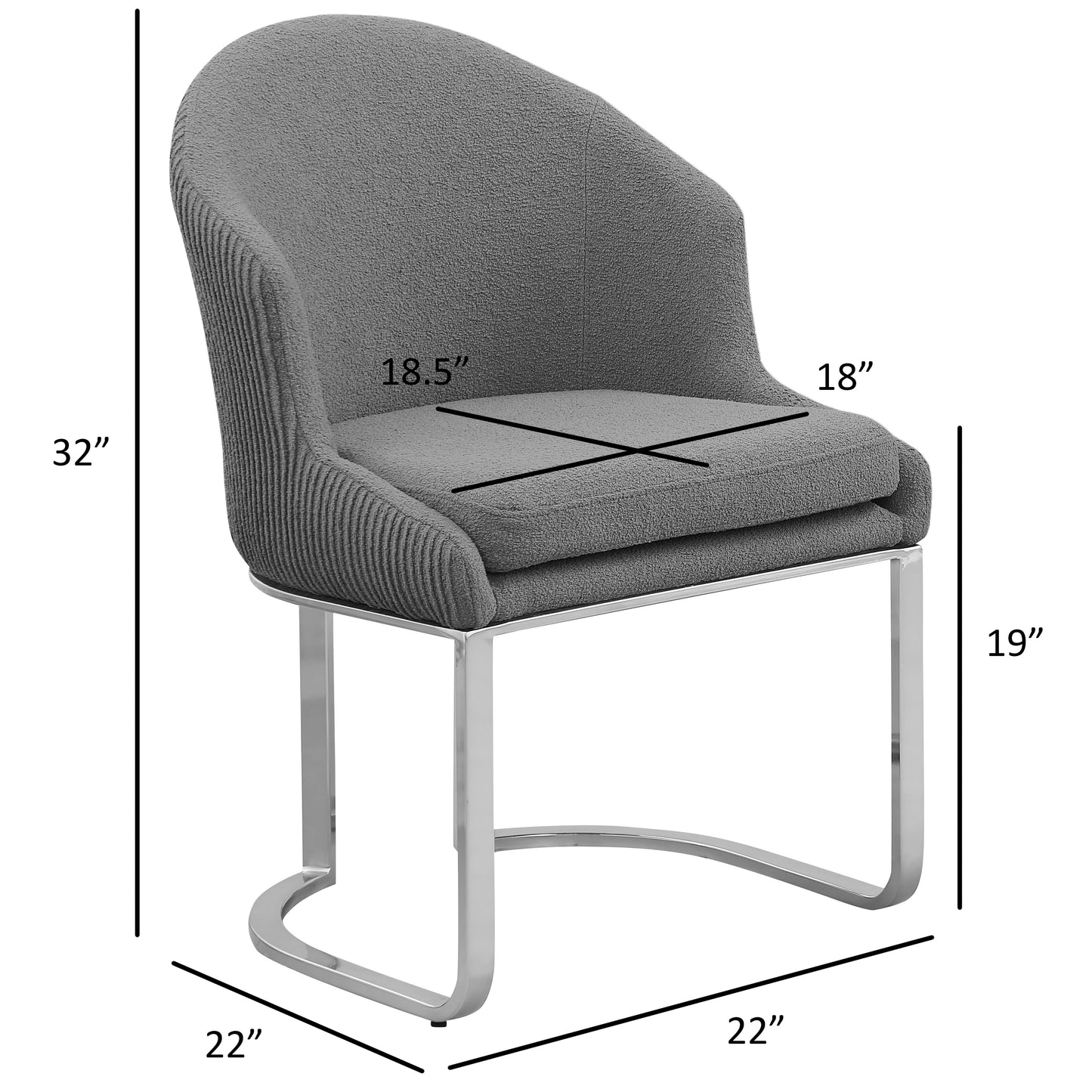 SC370-7, CH370-7, & BS370-7: Modern Teddy Upholstered Chairs with Chrome Finish Legs & Decorative Back Ring Handle (Set of 2)