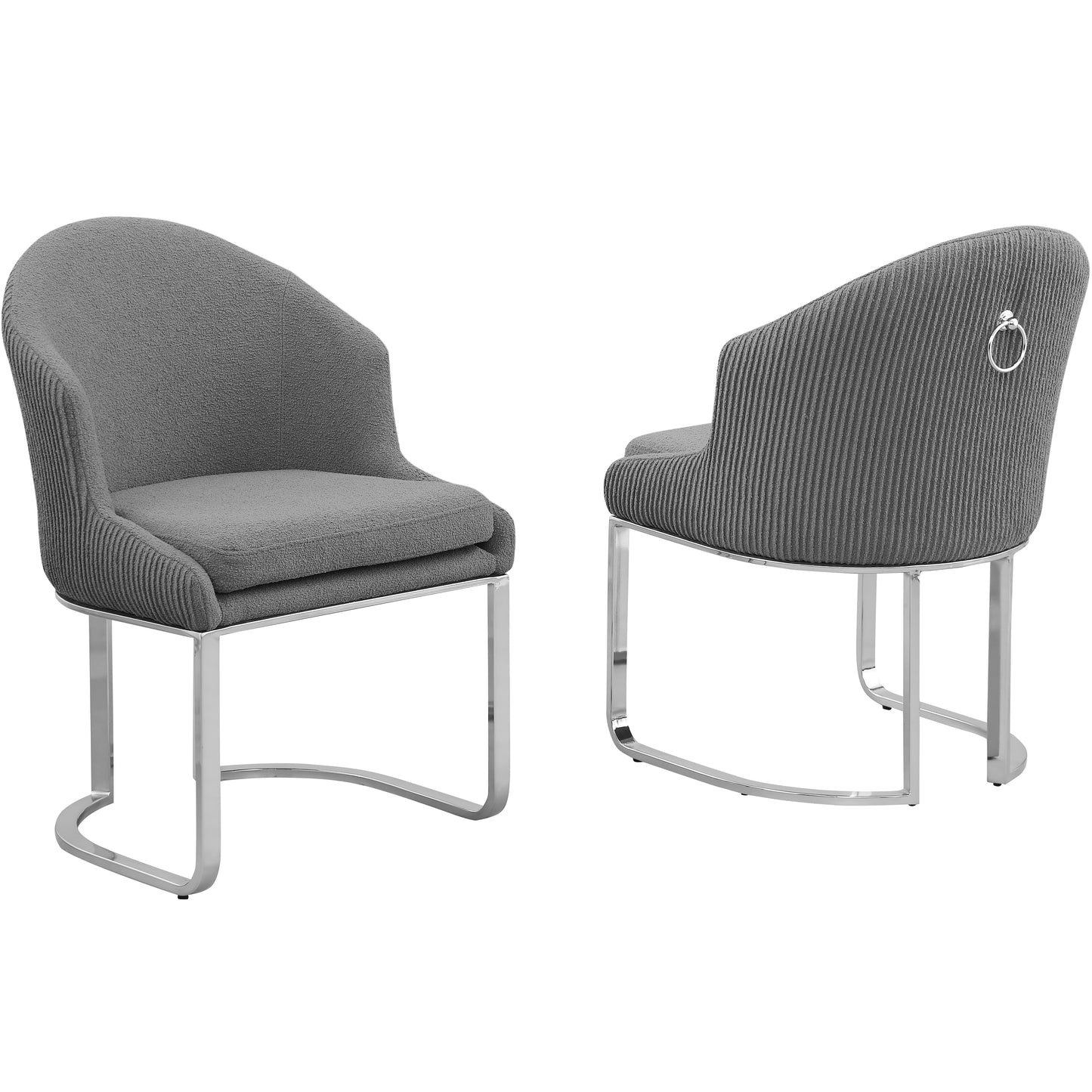SC370-7, CH370-7, & BS370-7: Modern Teddy Upholstered Chairs with Chrome Finish Legs & Decorative Back Ring Handle (Set of 2)