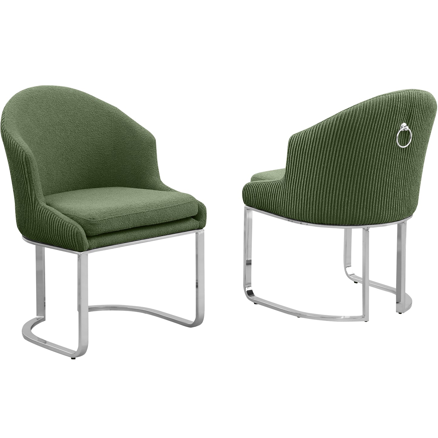 SC370-7, CH370-7, & BS370-7: Modern Teddy Upholstered Chairs with Chrome Finish Legs & Decorative Back Ring Handle (Set of 2)