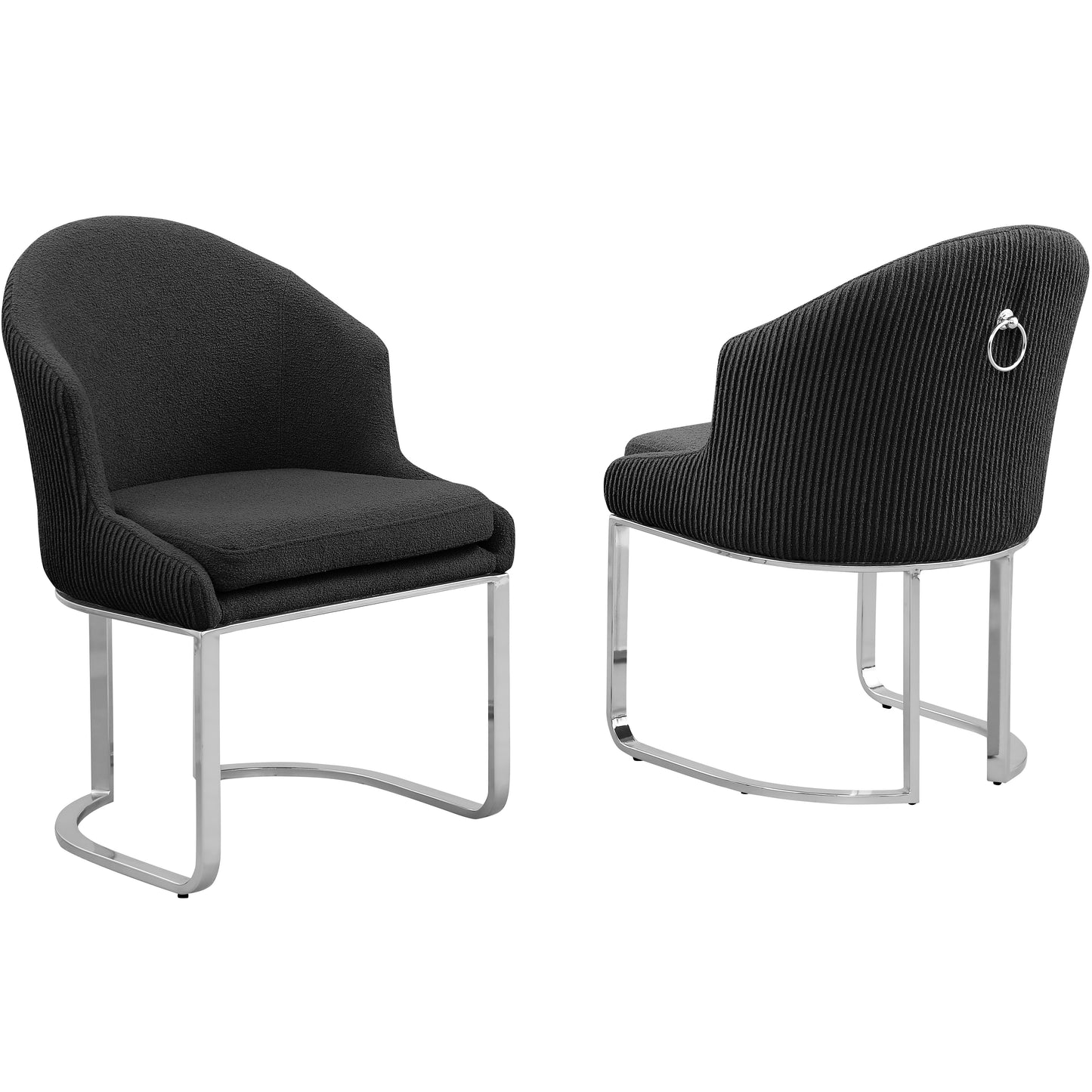 SC370-7, CH370-7, & BS370-7: Modern Teddy Upholstered Chairs with Chrome Finish Legs & Decorative Back Ring Handle (Set of 2)