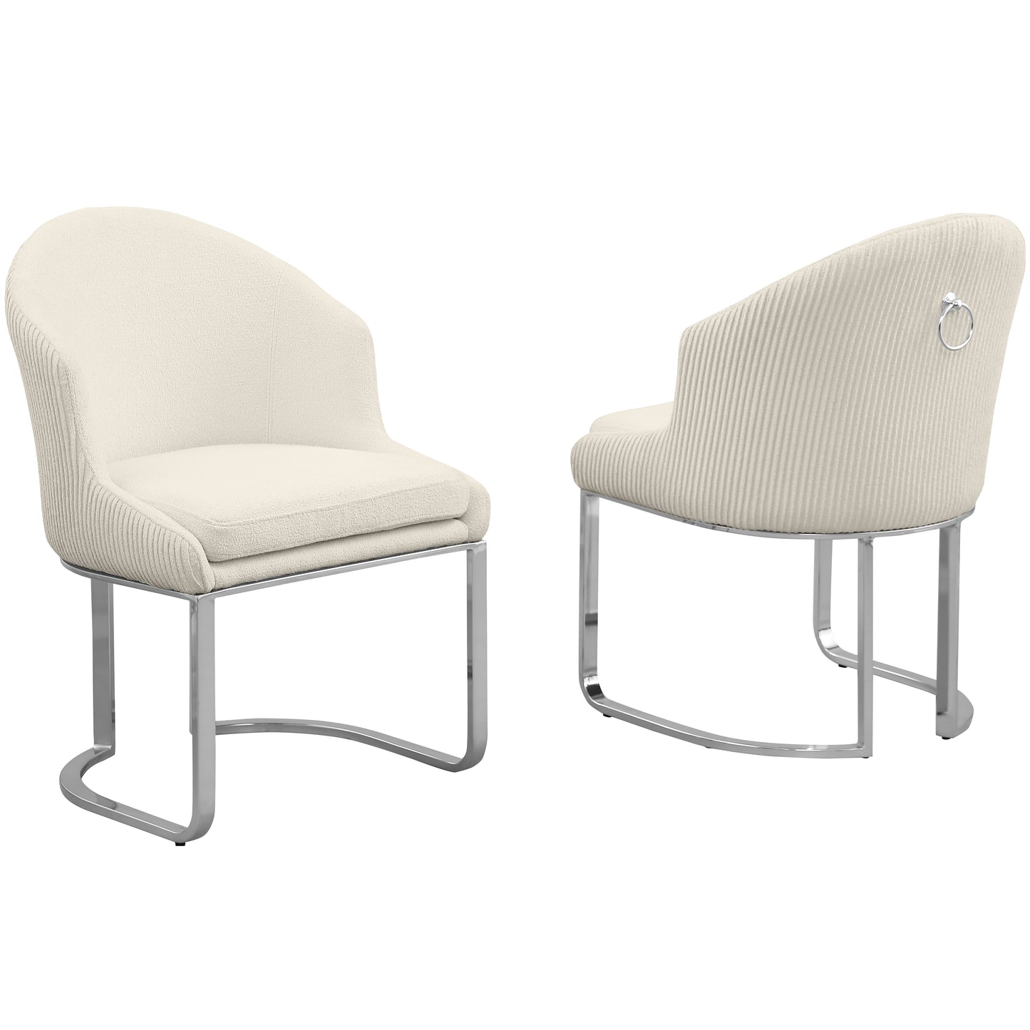SC370-7, CH370-7, & BS370-7: Modern Teddy Upholstered Chairs with Chrome Finish Legs & Decorative Back Ring Handle (Set of 2)