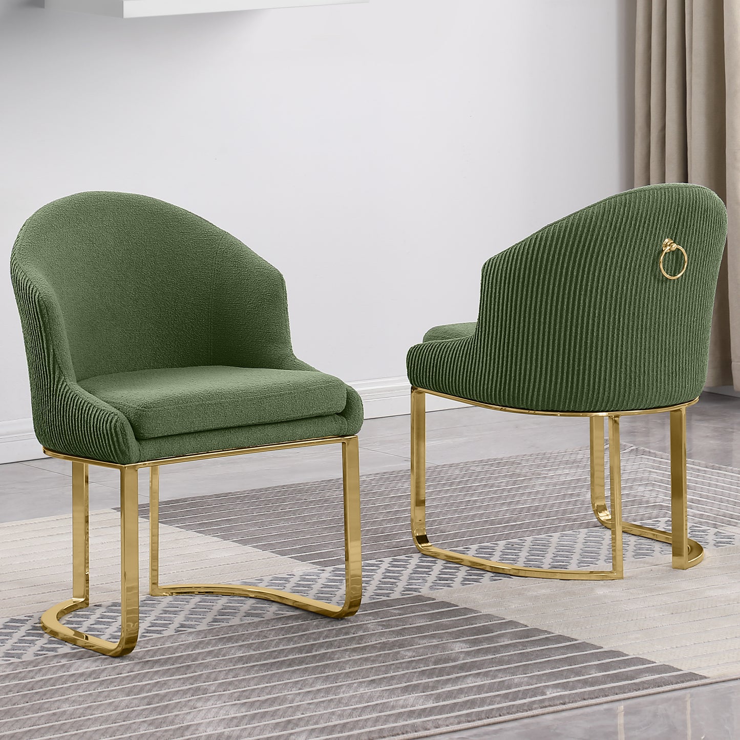 SC370-7, CH370-7, & BS370-7: Modern Teddy Upholstered Chairs with Chrome Finish Legs & Decorative Back Ring Handle (Set of 2)