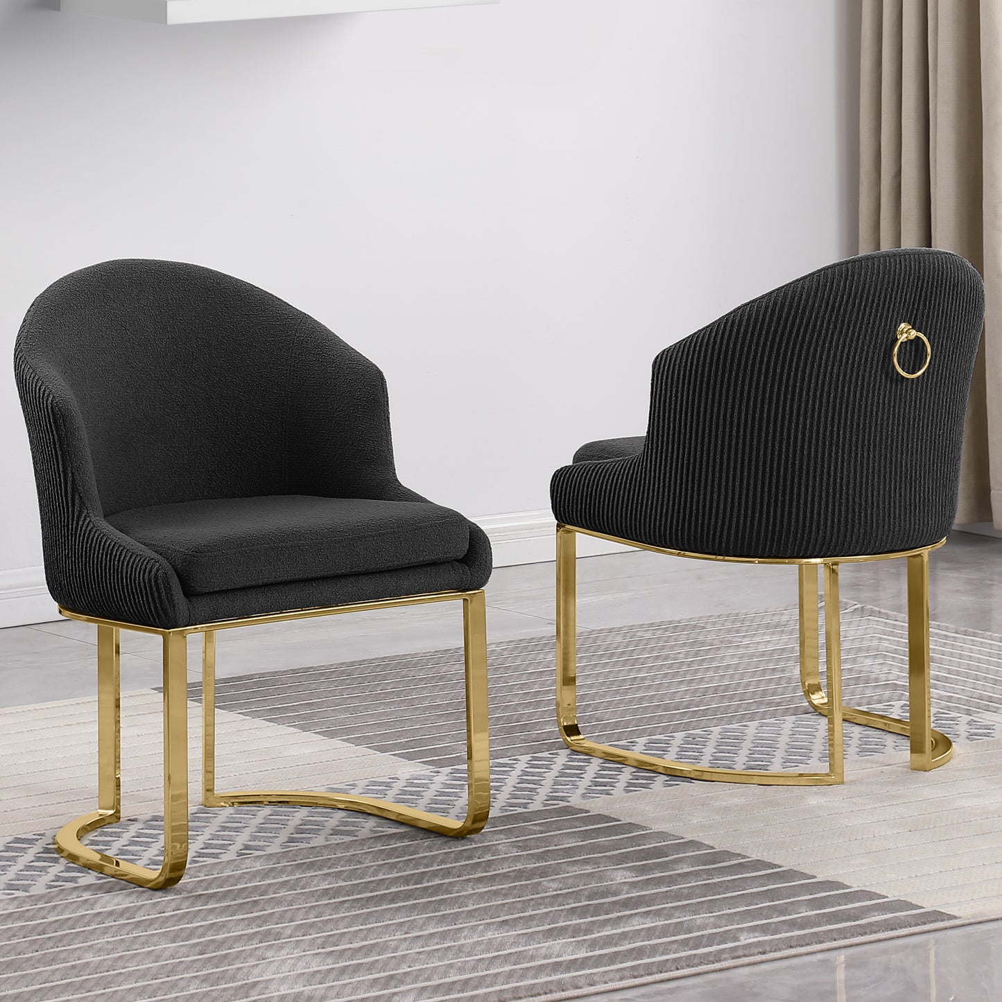 SC370-7, CH370-7, & BS370-7: Modern Teddy Upholstered Chairs with Chrome Finish Legs & Decorative Back Ring Handle (Set of 2)