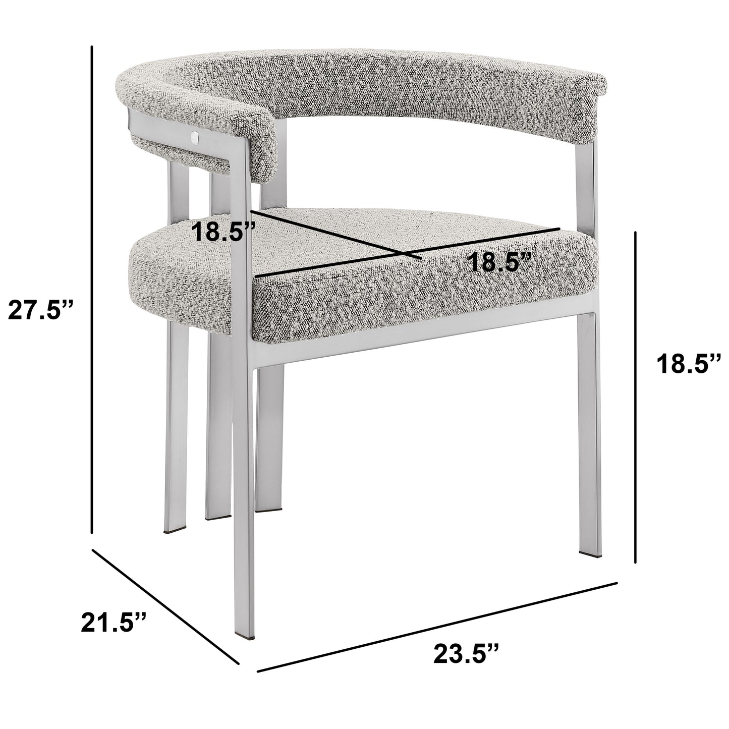 SC380-7. CH380-7, & BS380-7: Modern Boucle Upholstered Chairs with Matte Brushed Chrome Finish Legs (Set of 2)