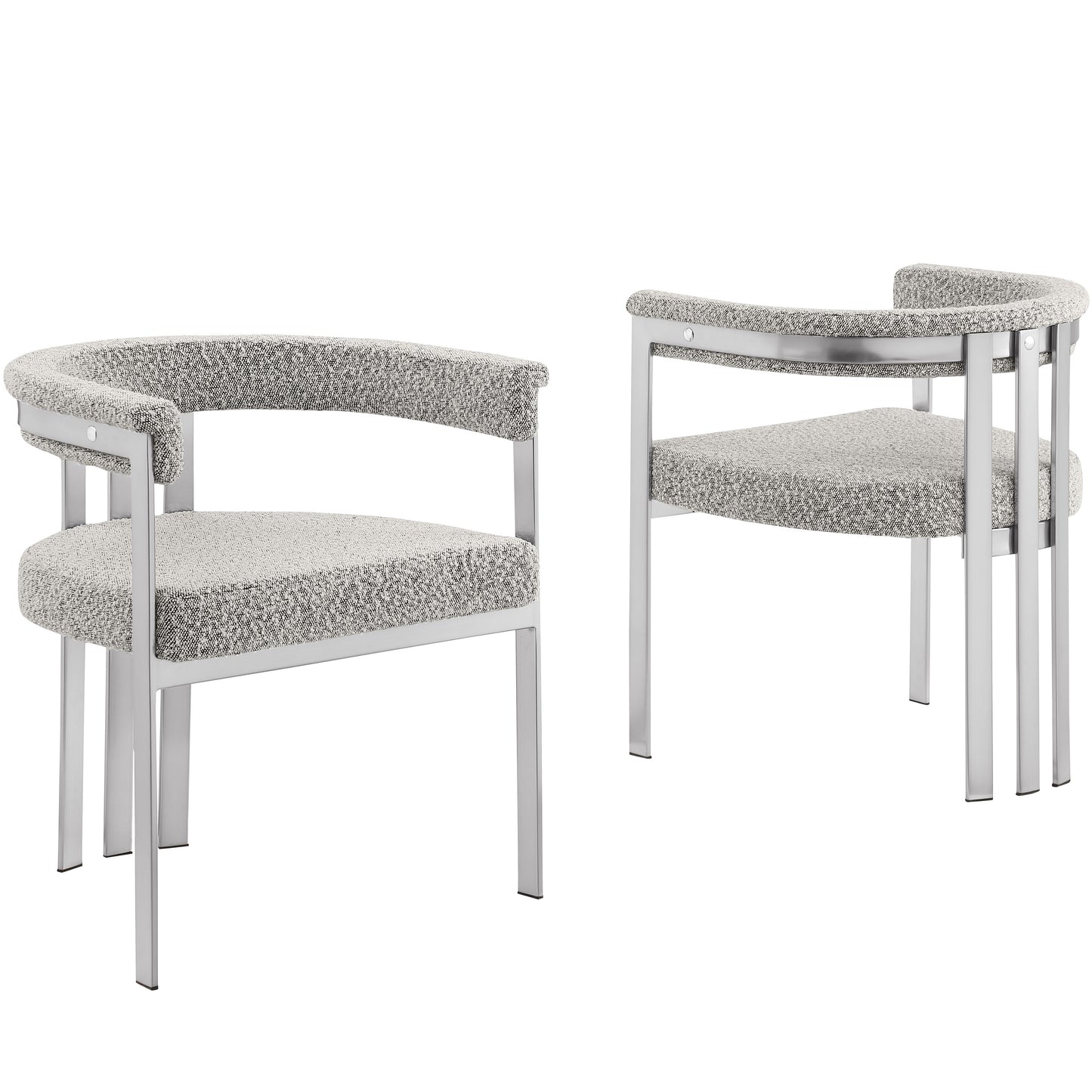 SC380-7. CH380-7, & BS380-7: Modern Boucle Upholstered Chairs with Matte Brushed Chrome Finish Legs (Set of 2)