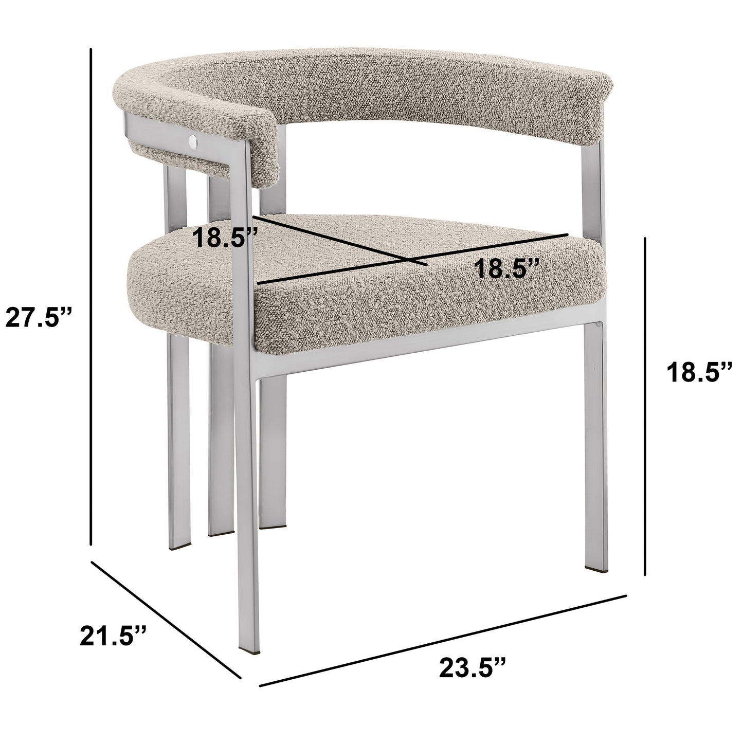 SC380-7. CH380-7, & BS380-7: Modern Boucle Upholstered Chairs with Matte Brushed Chrome Finish Legs (Set of 2)