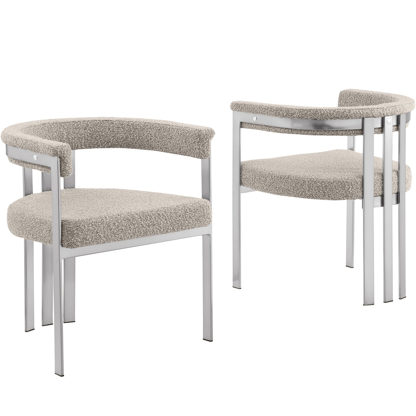SC380-7. CH380-7, & BS380-7: Modern Boucle Upholstered Chairs with Matte Brushed Chrome Finish Legs (Set of 2)