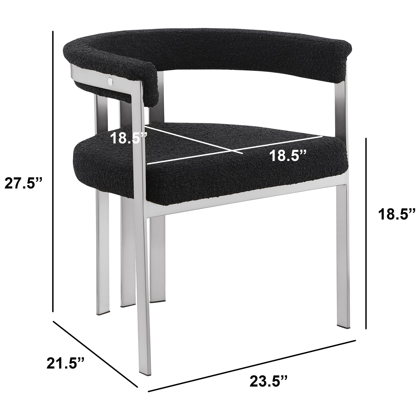 SC380-7. CH380-7, & BS380-7: Modern Boucle Upholstered Chairs with Matte Brushed Chrome Finish Legs (Set of 2)