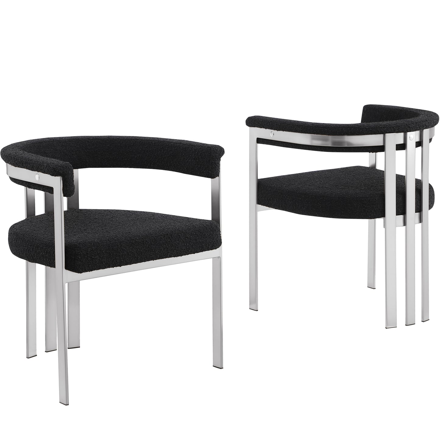 SC380-7. CH380-7, & BS380-7: Modern Boucle Upholstered Chairs with Matte Brushed Chrome Finish Legs (Set of 2)