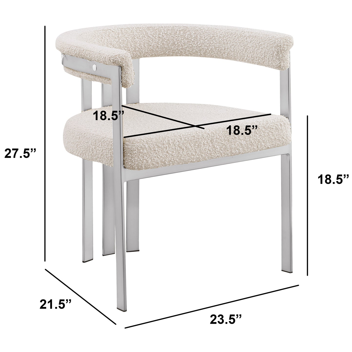 SC380-7. CH380-7, & BS380-7: Modern Boucle Upholstered Chairs with Matte Brushed Chrome Finish Legs (Set of 2)