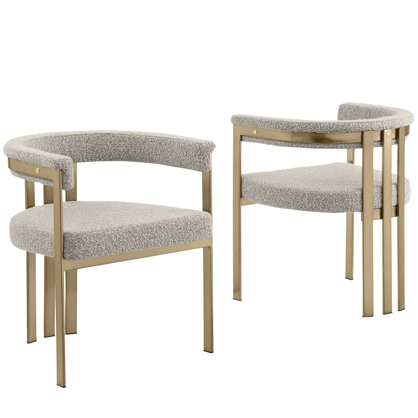 SC380-7. CH380-7, & BS380-7: Modern Boucle Upholstered Chairs with Matte Brushed Chrome Finish Legs (Set of 2)