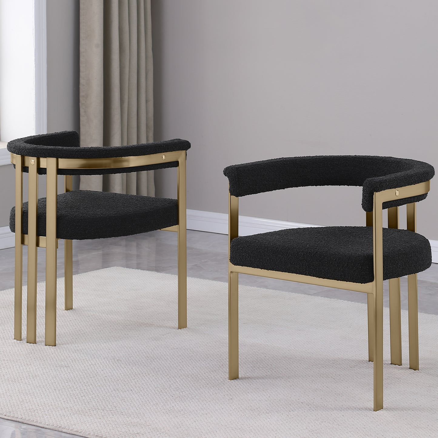 SC380-7. CH380-7, & BS380-7: Modern Boucle Upholstered Chairs with Matte Brushed Chrome Finish Legs (Set of 2)