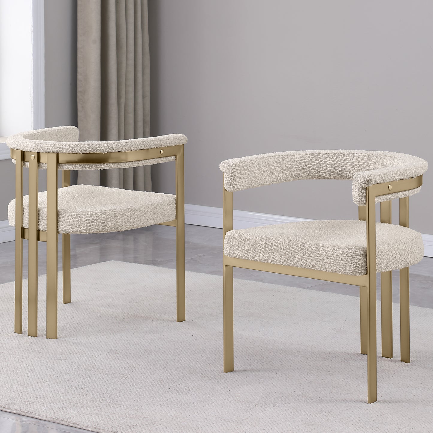 SC380-7. CH380-7, & BS380-7: Modern Boucle Upholstered Chairs with Matte Brushed Chrome Finish Legs (Set of 2)