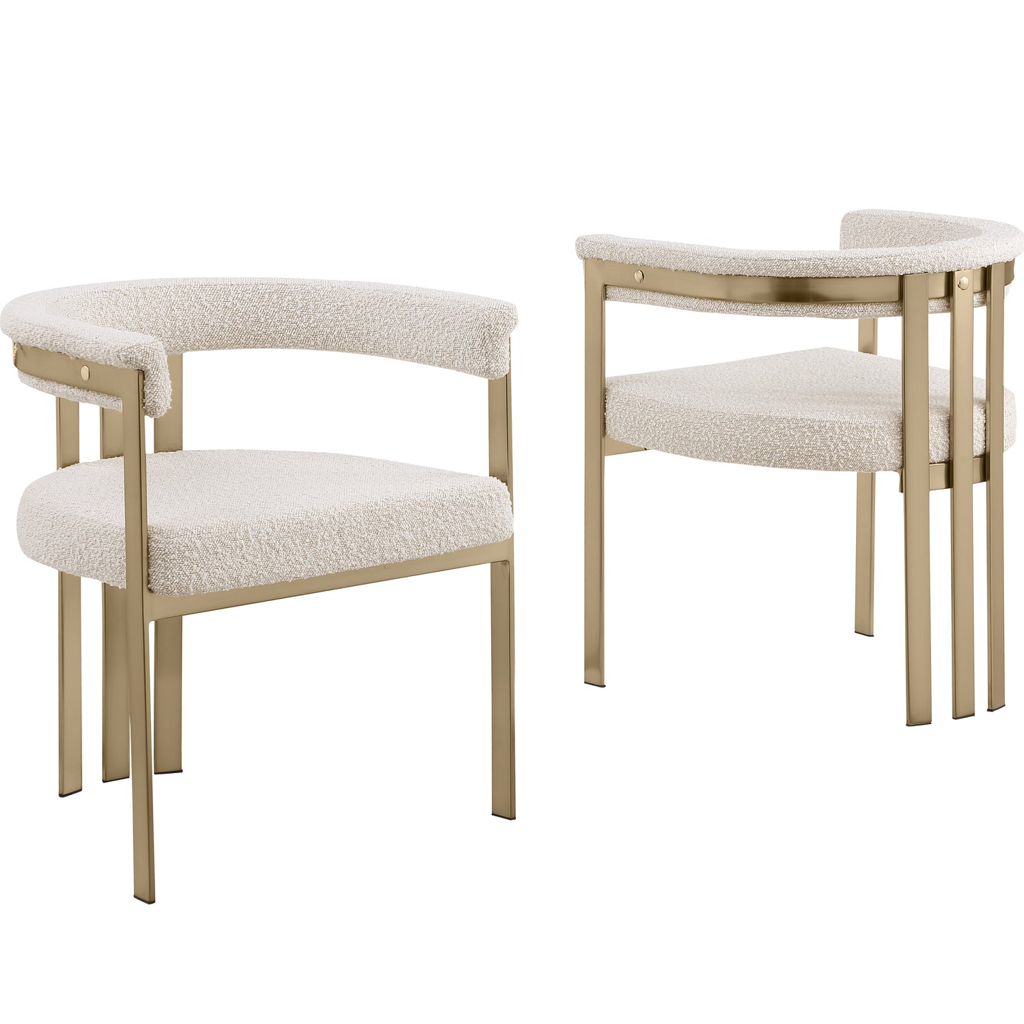 SC380-7. CH380-7, & BS380-7: Modern Boucle Upholstered Chairs with Matte Brushed Chrome Finish Legs (Set of 2)