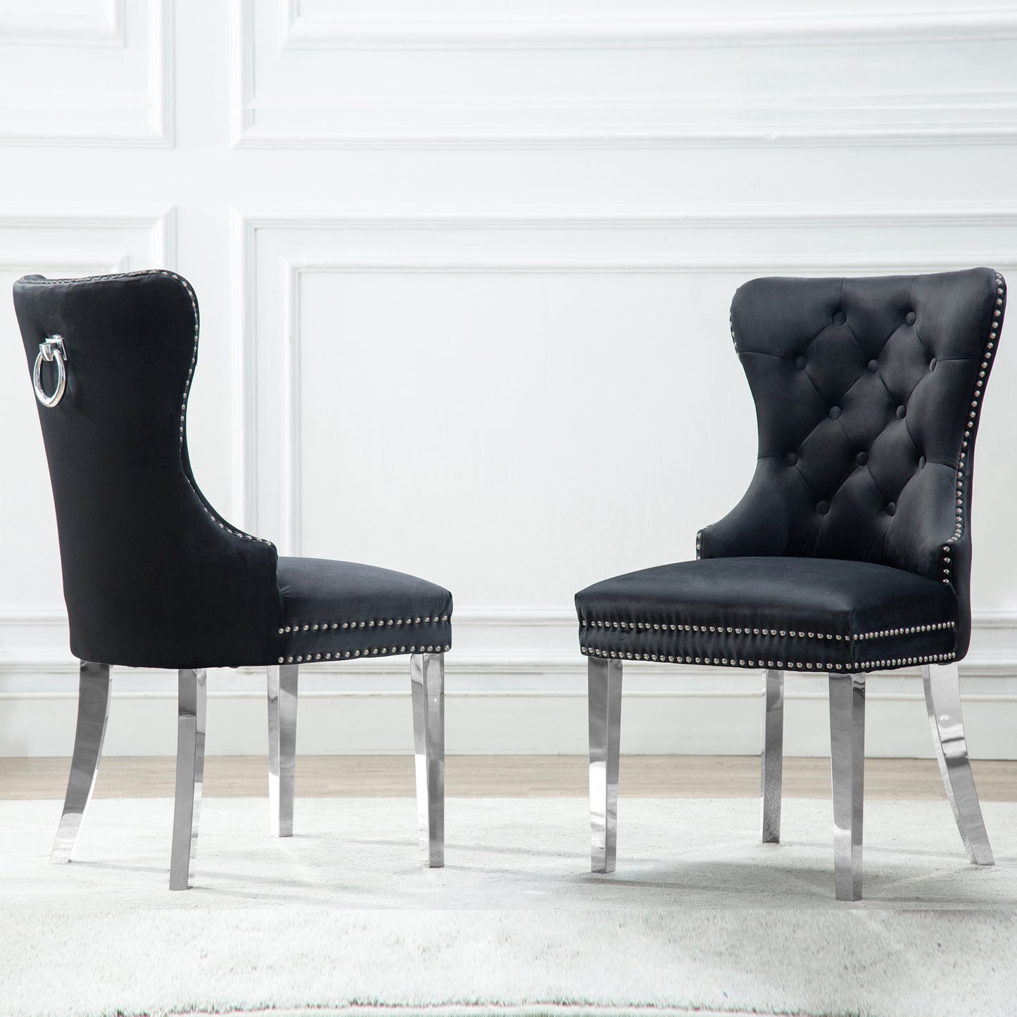 SC45-48 & SC115-8: Velvet Wing Back Button Tufted Chairs with Stainless Steel Legs