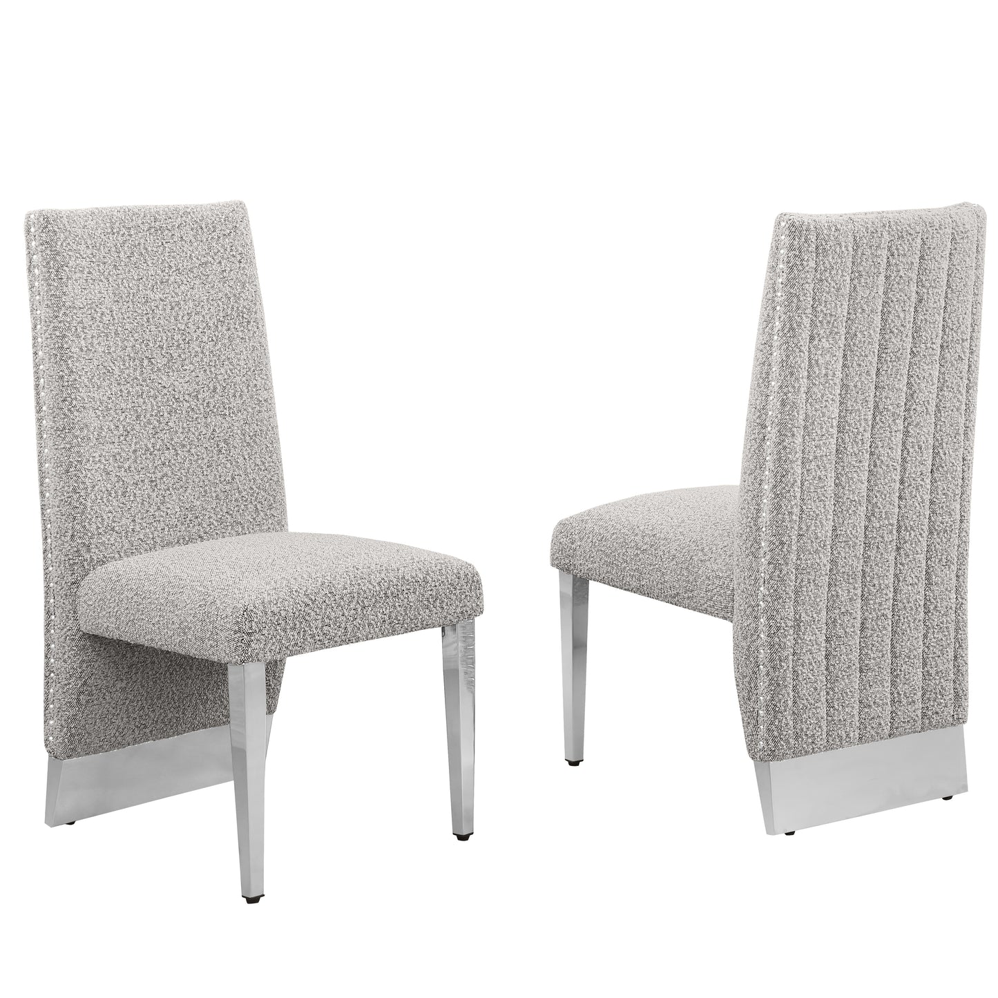 SC560-7, CH560-7, & BS560-7: Modern Upholstered Side Chair Set of 2 - Boucle Fabric - Chrome Legs