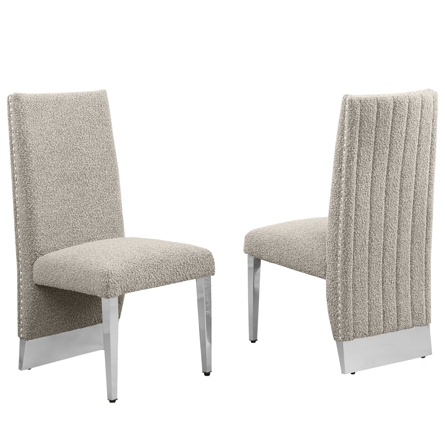 SC560-7, CH560-7, & BS560-7: Modern Upholstered Side Chair Set of 2 - Boucle Fabric - Chrome Legs