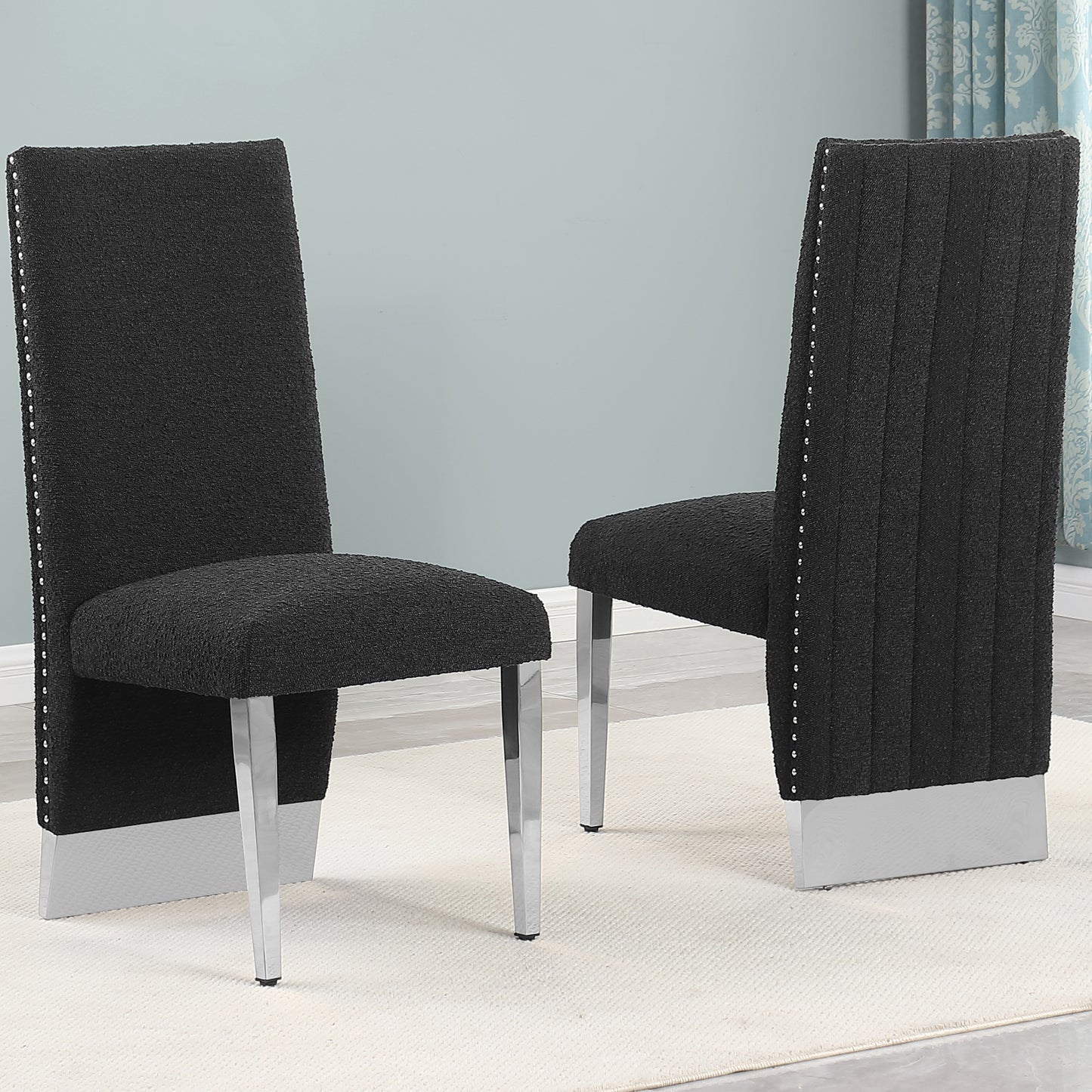 SC560-7, CH560-7, & BS560-7: Modern Upholstered Side Chair Set of 2 - Boucle Fabric - Chrome Legs