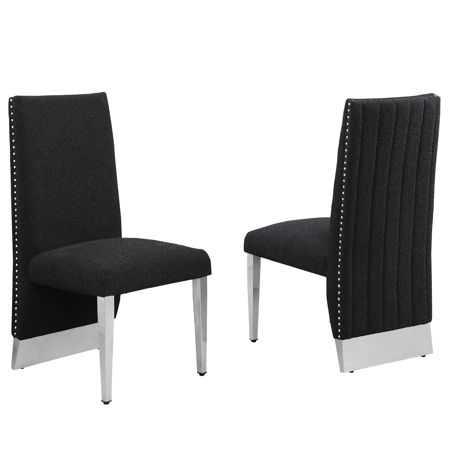 SC560-7, CH560-7, & BS560-7: Modern Upholstered Side Chair Set of 2 - Boucle Fabric - Chrome Legs