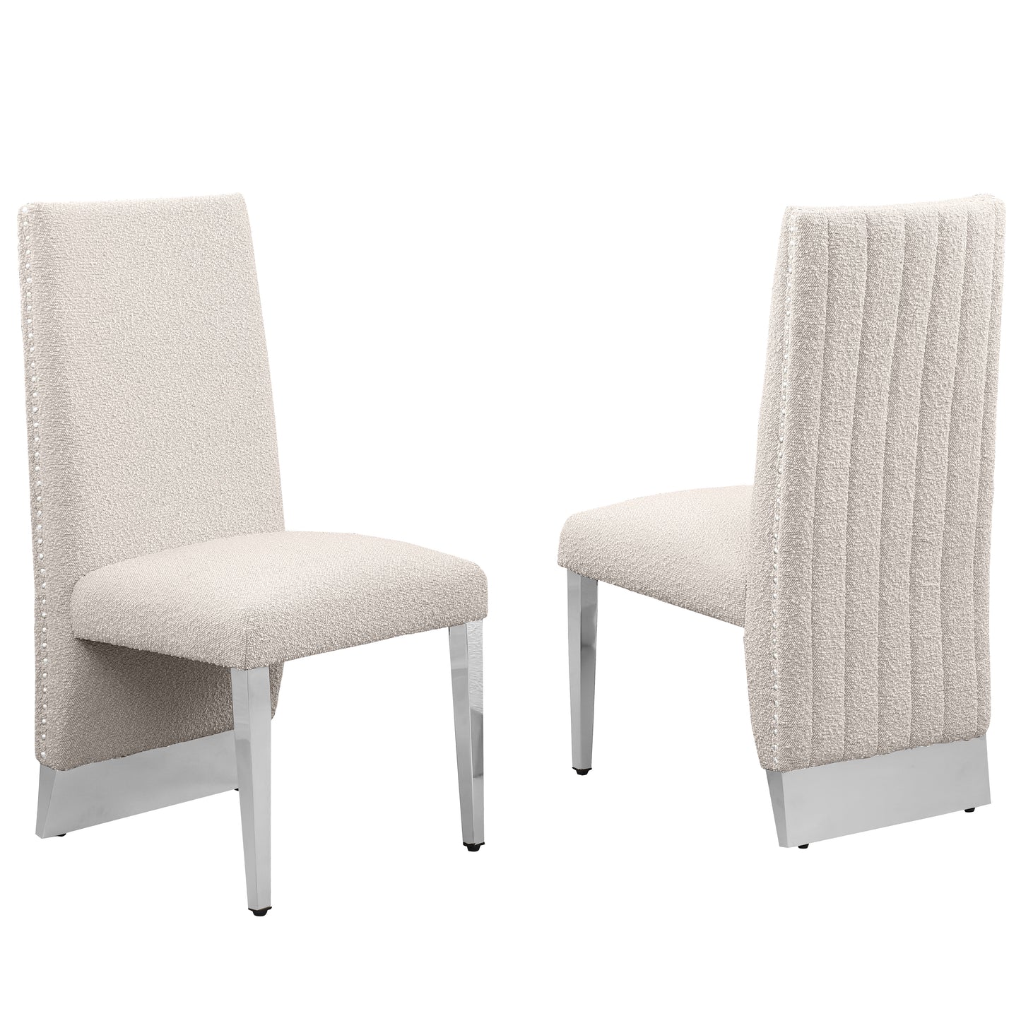 SC560-7, CH560-7, & BS560-7: Modern Upholstered Side Chair Set of 2 - Boucle Fabric - Chrome Legs