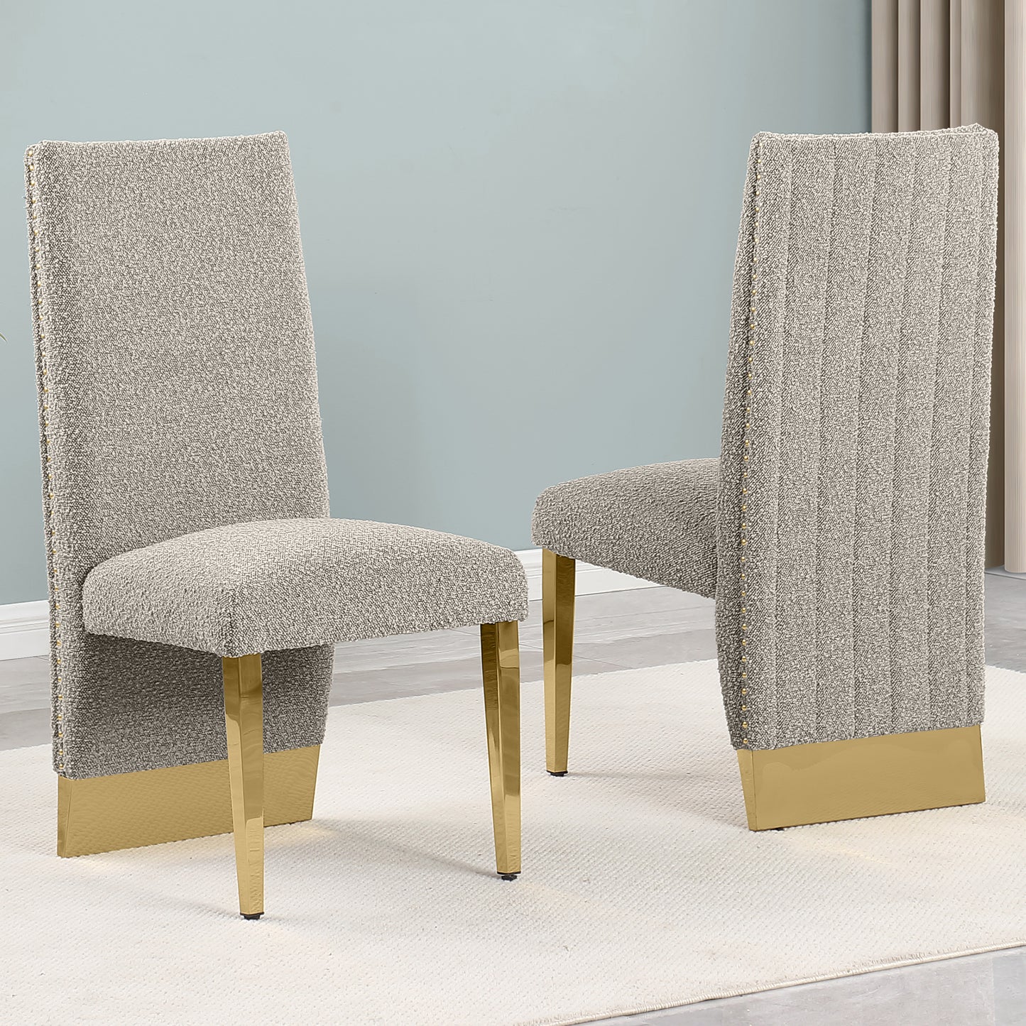 SC560-7, CH560-7, & BS560-7: Modern Upholstered Side Chair Set of 2 - Boucle Fabric - Chrome Legs