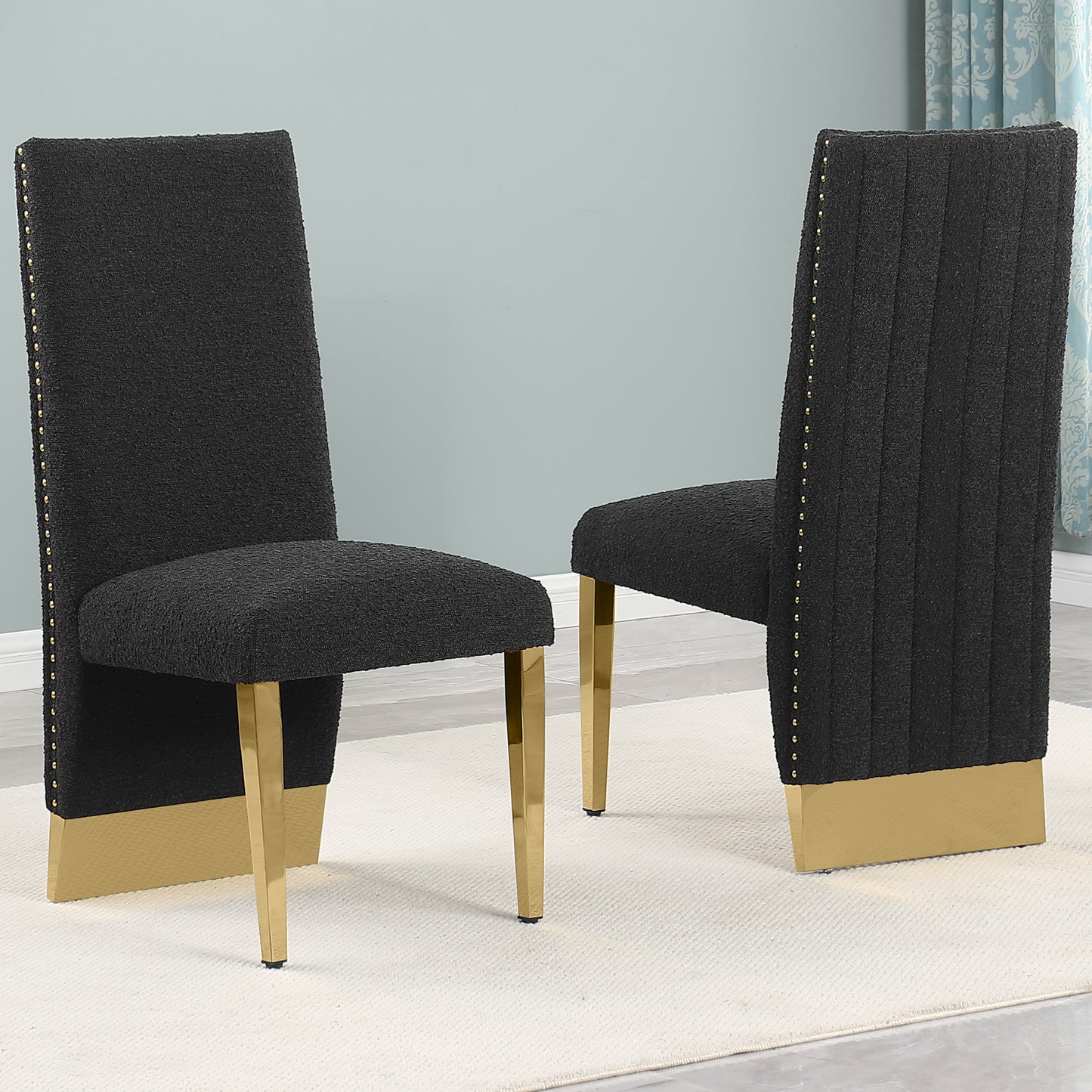 SC560-7, CH560-7, & BS560-7: Modern Upholstered Side Chair Set of 2 - Boucle Fabric - Chrome Legs