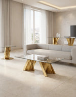 Clear Glass Coffee Table Set With Geometric Stainless Steel Base (CT01 - 06) by Quality Living Furniture