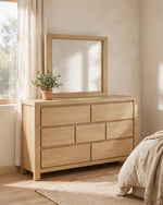 Natural Light Oak 7 Drawer Double Dresser With Mirror (B730) by Quality Living Furniture