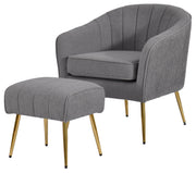 AC160 Modern Teddy Fabric Swivel Accent Chair and Ottoman Set, Upholstered Barrel Lounge Chair with Fluted Back & Gold Chrome Legs