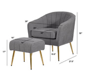 AC160-3 Teddy Boucle Barrel Chair & Ottoman - Plush Accent Set with Gold Chrome Legs