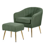 AC160 Modern Teddy Fabric Swivel Accent Chair and Ottoman Set, Upholstered Barrel Lounge Chair with Fluted Back & Gold Chrome Legs