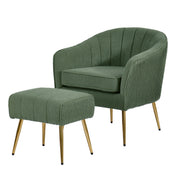 AC160 Modern Teddy Fabric Swivel Accent Chair and Ottoman Set, Upholstered Barrel Lounge Chair with Fluted Back & Gold Chrome Legs