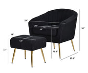AC160-3 Teddy Boucle Barrel Chair & Ottoman - Plush Accent Set with Gold Chrome Legs