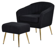 AC160-3 Teddy Boucle Barrel Chair & Ottoman - Plush Accent Set with Gold Chrome Legs