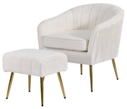 AC160 Modern Teddy Fabric Swivel Accent Chair and Ottoman Set, Upholstered Barrel Lounge Chair with Fluted Back & Gold Chrome Legs