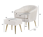 AC160-3 Teddy Boucle Barrel Chair & Ottoman - Plush Accent Set with Gold Chrome Legs