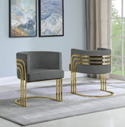 AC220 Modern Velvet Barrel Accent Chair with [Gold Chrome / Chrome] Wrap-Around Frame, Deep Seat Upholstered Tub Chair for Living Room & Vanity