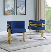 AC220 Modern Velvet Barrel Accent Chair with [Gold Chrome / Chrome] Wrap-Around Frame, Deep Seat Upholstered Tub Chair for Living Room & Vanity