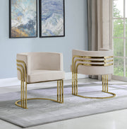 AC220 Modern Velvet Barrel Accent Chair with [Gold Chrome / Chrome] Wrap-Around Frame, Deep Seat Upholstered Tub Chair for Living Room & Vanity