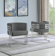 AC220 Modern Velvet Barrel Accent Chair with [Gold Chrome / Chrome] Wrap-Around Frame, Deep Seat Upholstered Tub Chair for Living Room & Vanity