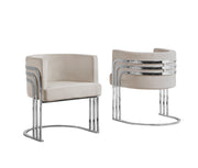 AC220 Modern Velvet Barrel Accent Chair with [Gold Chrome / Chrome] Wrap-Around Frame, Deep Seat Upholstered Tub Chair for Living Room & Vanity