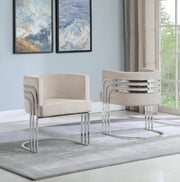 AC220 Modern Velvet Barrel Accent Chair with [Gold Chrome / Chrome] Wrap-Around Frame, Deep Seat Upholstered Tub Chair for Living Room & Vanity